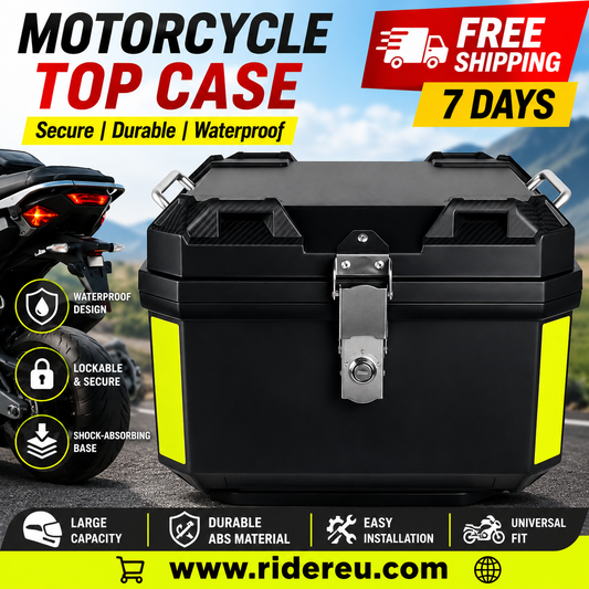 45L/55L Universal Motorcycle Top Case – Waterproof Lockable ABS Tail Storage Box with Shock-Absorbing Mount, Helmet & Travel Gear Carrier