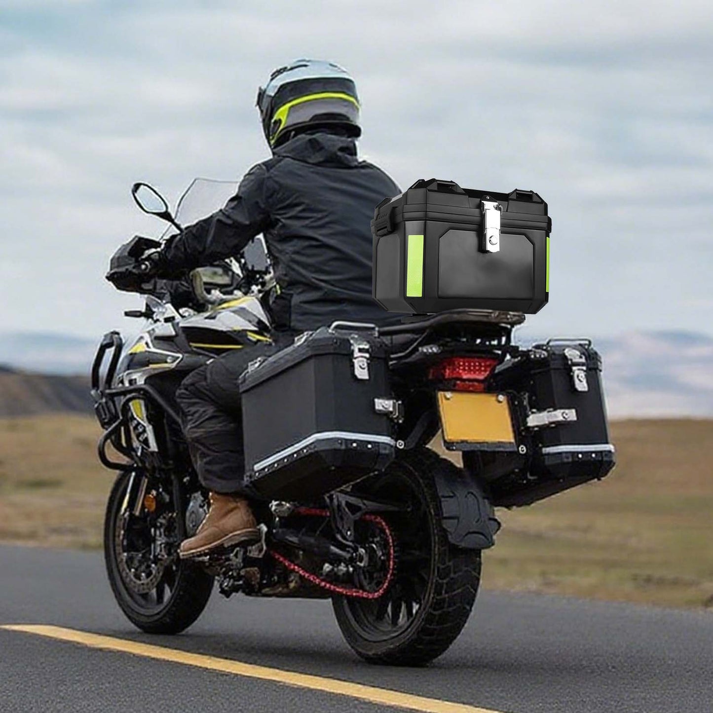 45L/55L Universal Motorcycle Top Case – Waterproof Lockable ABS Tail Storage Box with Shock-Absorbing Mount, Helmet & Travel Gear Carrier