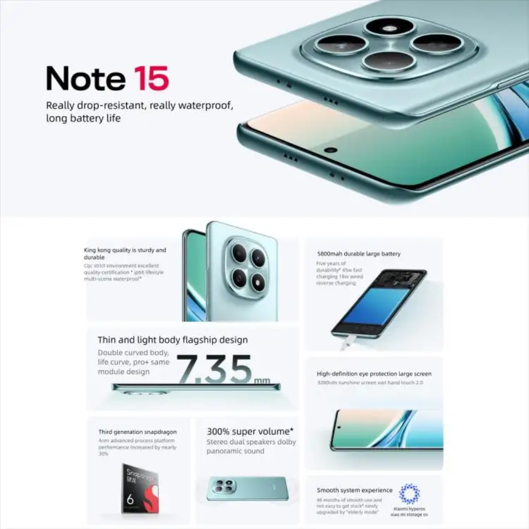 XIAOMI Redmi Note 15 5G, Smartphone 8+256GB, Ultra-Thin Design, IP65 Resistance, 108MP Ultra-Sharp Camera, 6.77" FHD+ Display, 2-Year Warranty, Charger Not Included